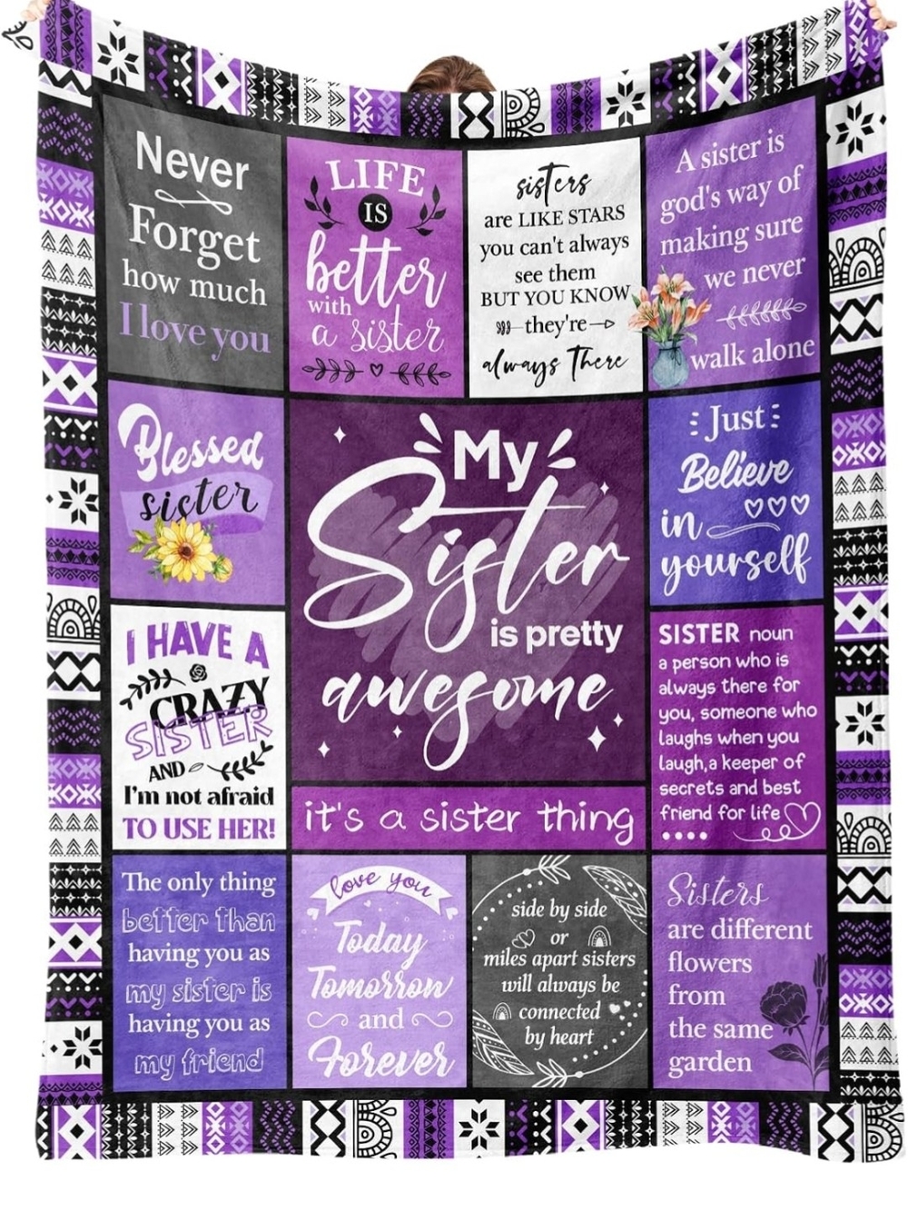 New Purple Sisters Quilt Throw Blanket - My Sister is Pretty Awesome